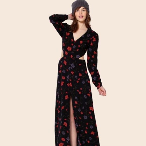 Reformed by REFORMATION X URBAN OUTFITTERS Navy Maxi CutOut Floral Dress Size XS - Picture 1 of 16